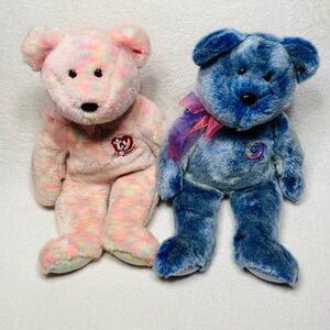 Y2K TY Beanie Buddy Bears Celebrate Bear + Periwinkle Bear